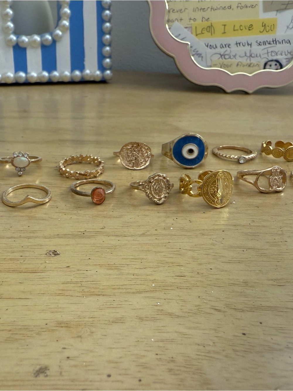 Gold Toned Women's Ring Set with Blue Evil Eye Accent